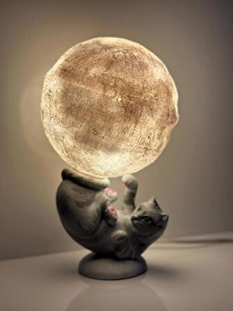 Ay'la Oynayan Kedi Gece Lambası (Scottish Fold)