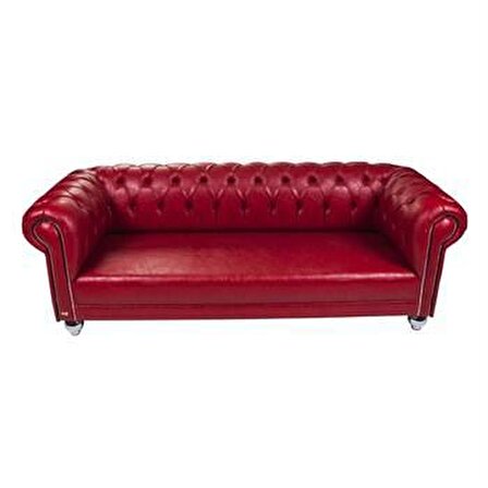 3A Mobilya Red And Nikel Chesterfield