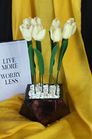 Lale Çiçek Taş Rose Gölgeli Saksı 8 li Yapay