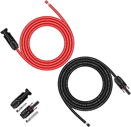 MC4 Konnektörlü 6 mm Solar Kablo - Toplam 20 metre (10m Siyah + 10m Kırmızı)