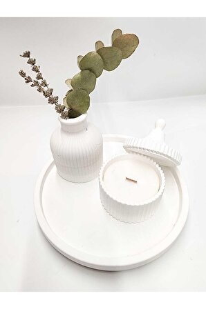 Beyaz Renk özel Tasarım Kokulu Mum Ve Vazo Aksesuar Seti 20 cm.- beyaz