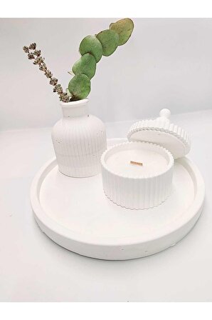 Beyaz Renk özel Tasarım Kokulu Mum Ve Vazo Aksesuar Seti 20 cm.- beyaz