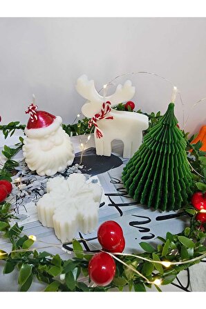 Kokulu Yılbaşı Mum Seti-Geyik-Kar Tanesi-Noel Baba-Çam Ağacı