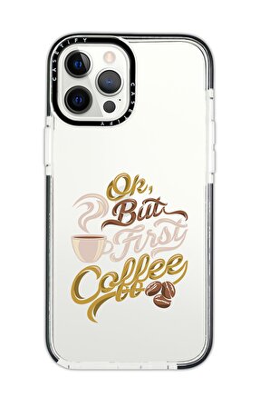 iPhone 12 Pro Casetify First Coffe Desenli Anti Shock Premium Silikonlu Siyah Kenar Detaylı Telefon Kılıfı
