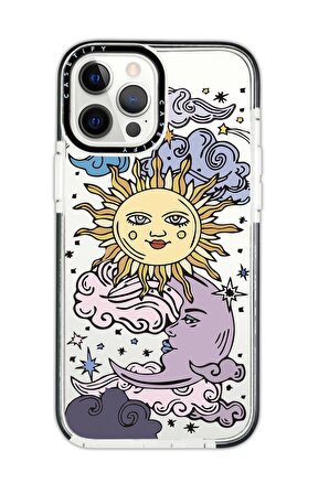 iPhone 12 Pro Max Casetify Güneş Ay Desenli Anti Shock Premium Silikonlu Siyah Kenar Detaylı Telefon Kılıfı
