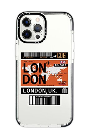 iPhone 12 Pro Max Casetify London Ticket Desenli Anti Shock Premium Silikonlu Siyah Kenar Detaylı Telefon Kılıfı