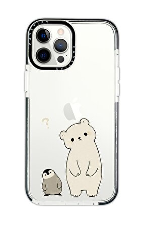 iPhone 12 Pro Casetify Penguen ve Ayıcık Desenli Anti Shock Premium Silikonlu Siyah Kenar Detaylı Telefon Kılıfı