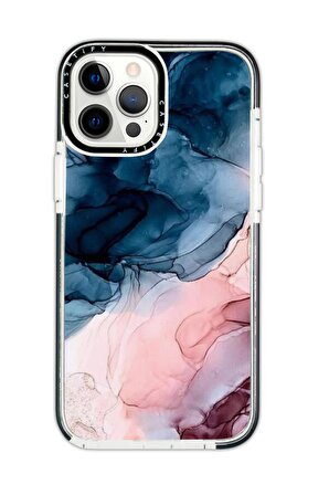 iPhone 12 Pro Casetify Renkli Mermer Desenli Anti Shock Premium Silikonlu Siyah Kenar Detaylı Telefon Kılıfı