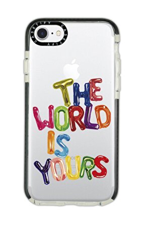 iPhone Se 2020 Casetify The World Is Yours Desenli Anti Shock Premium Silikonlu Siyah Kenar Detaylı Telefon Kılıfı