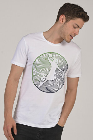 Mascarano %100 Pamuklu Spor Baskılı Bisiklet Yaka Erkek T-Shirt Beyaz