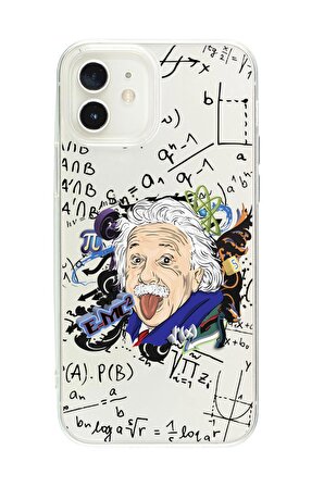 iPhone 12 Einstein In Formula Desenli Premium Şeffaf Silikon Kılıf