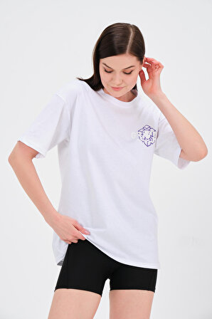 Mascarano Beyaz Baskılı Oversize T-Shirt