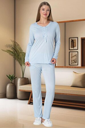Mecit 5919 Bayan Mavi Büyük Beden Pijama Takımı