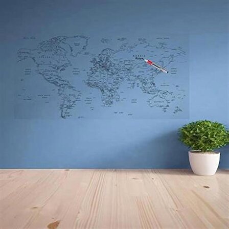 Marydien Yazılabilir Dünya Haritası Manyetik Duvar Stickerı 110 x 56 cm