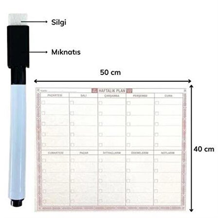 Marydien Şeffaf Kendiliğinden Yapışkanlı Kalemli Haftalık Planlayıcı 40cm-50cm