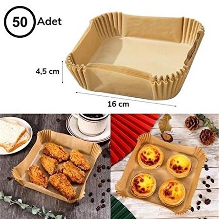 Marydien 50 Adet Air Fryer Pişirme Kağıdı Tek Kullanımlık Hava Fritöz Yağ Geçirmez Yapışmaz Kare Tabak Model