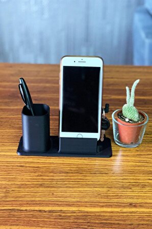 Masaüstü Kalemlik ve Telefon Standı - Siyah