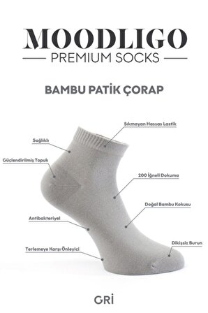 Erkek 6'lı Premium Bambu Patik Çorap - 2 Füme 2 Gri 2 Beyaz - Kutulu