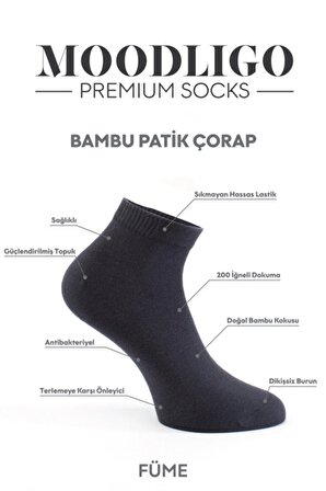Erkek 6'lı Premium Bambu Patik Çorap - 2 Füme 2 Gri 2 Beyaz - Kutulu