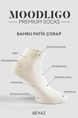 Erkek 6'lı Premium Bambu Patik Çorap - Beyaz - Kutulu
