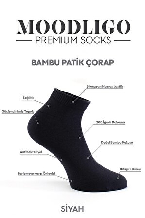 Moodligo Erkek 6'lı Premium Bambu Patik Çorap - Siyah - Kutulu