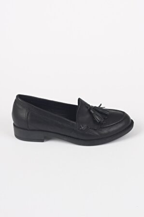 Modabuymus Siyah Hakiki Deri Corcik Kadın Ayakkabı - Kolok