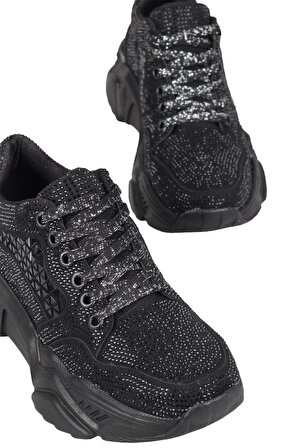Modabuymus Siyah Taşlı Sneaker Kadın Spor Ayakkabı - Dofi