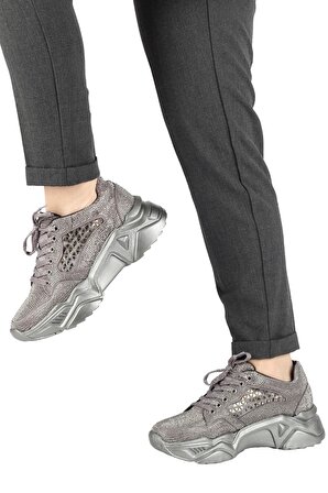 Modabuymus Gri Taşlı Sneaker Kadın Spor Ayakkabı - Dofi