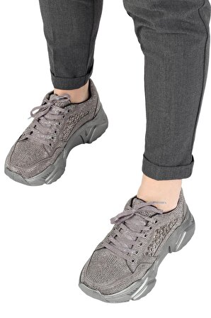Modabuymus Gri Taşlı Sneaker Kadın Spor Ayakkabı - Dofi