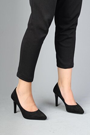 Modabuymus Siyah Süet Stiletto Topuklu Kadın Ayakkabı - Anger