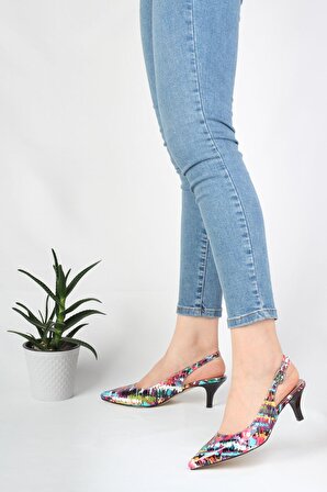 Modabuymus Arkası Açık Çok Renkli Stiletto Topuklu Ayakkabı - Sas
