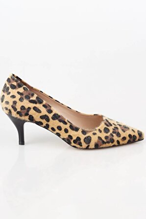 Modabuymus Kadın Leopar Stiletto Kısa Topuklu Ayakkabı - Candy