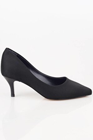 Modabuymus Kadın Siyah Süet Kısa Topuklu Stiletto Ayakkabı - Candy