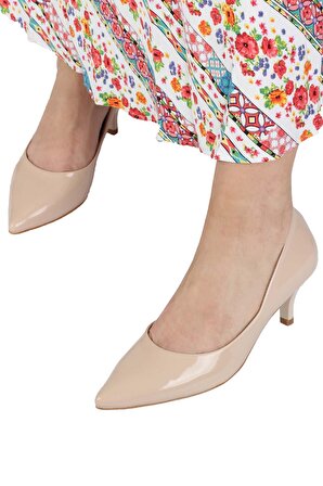 Modabuymus Kadın Ten Rugan Kısa Topuklu Stiletto Ayakkabı - Candy