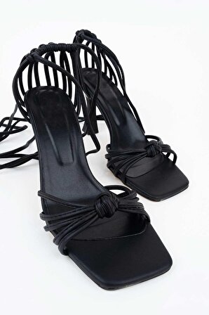 Modabuymus Siyah Çok Bantlı Kadeh Topuk İpli Sandalet - Eliza