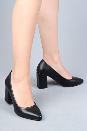 Modabuymus Siyah Kalın Köşeli Topuk Stiletto Kadın Ayakkabı - Erkly