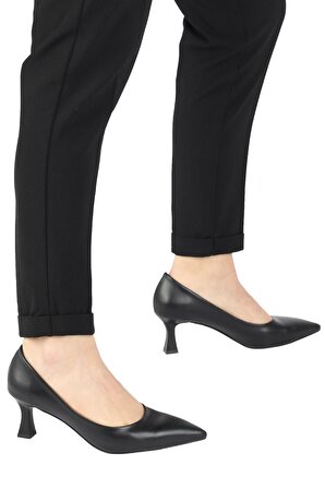 Modabuymus Siyah Mat Stiletto Kısa Kadeh Topuklu Ayakkabı - Kandy