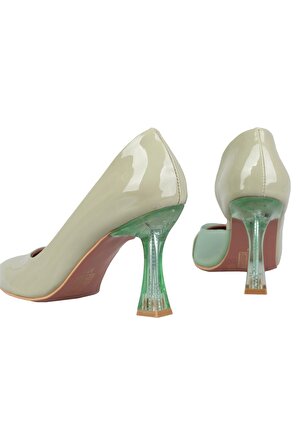 Modabuymus Yeşil Rugan Şeffaf Stiletto Kadeh Topuklu Ayakkabı - Solus