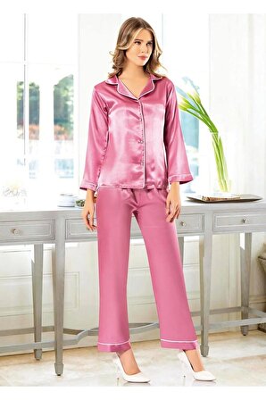 Kadın Saten Çeyizlik Biyeli Pijama Takımı -2045