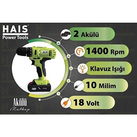 Hais CD-LBT-16A 18 Volt Yeşil Çift Akülü Matkap