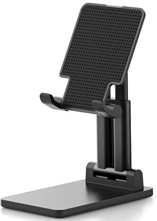 Masa Üstü Telefon ve Tablet Standı, Telefon ve Tablet Tutucu Stant, Yükseklik ve Bakış Açısı Ayarlanabilir, Katlanabilir Şarj Kablosuna Engel Olmayan Işlevsel Siyah Renkli Şık Telefon Tutucu ve Tablet Standı