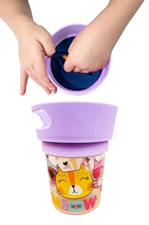 MEOV Model - Dökülmeyi Önleyen Atıştırma Bardağı - Çocuk Beslenme Mama Kabı DESENLİ JOY CUP