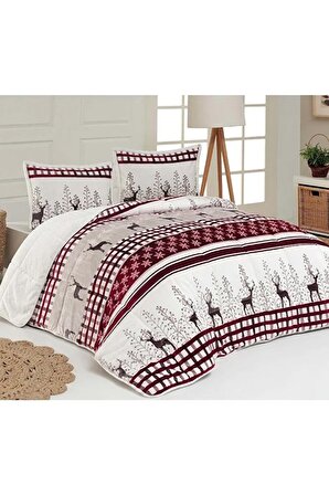 Comforter Deer Gri Çift Kişilik Yorgan Seti Bordo Renk Tek Ebat Beden