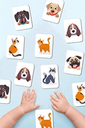 Sevimli Kedi Köpek Eşleştirme Hafıza Oyunu Memory Game Ahşap Eğitici Oyuncak