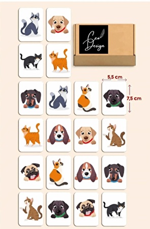 Sevimli Kedi Köpek Eşleştirme Hafıza Oyunu Memory Game Ahşap Eğitici Oyuncak