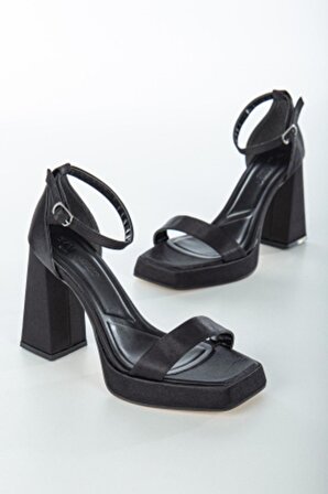 Kadın Saten Siyah Platform Topuklu Ayakkabı