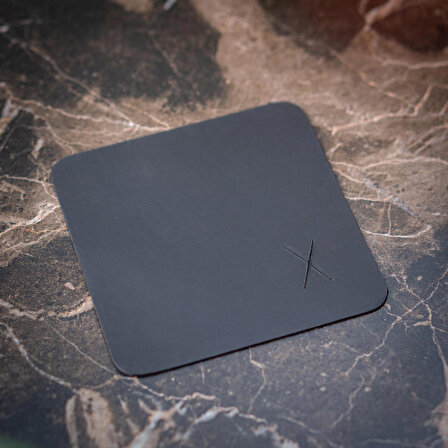 minimal X Bardak Altlığı - Gerçek Deri - Minimalist Tasarım - 6 Adet - Siyah