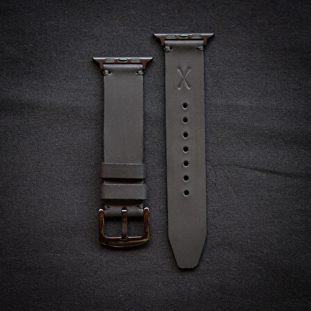 minimal X Apple Watch Uyumlu Kordon - Gerçek Deri ve El Yapımı - Siyah 