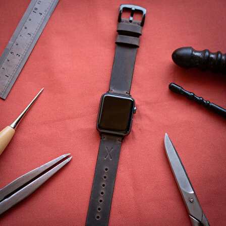 minimal X Apple Watch Uyumlu Kordon - Gerçek Deri ve El Yapımı - Kestane Kahverengi 