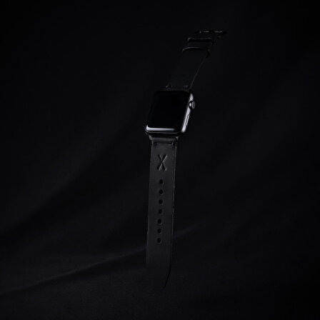 minimal X Apple Watch Uyumlu Kordon 42/44/45 mm - Gerçek Deri ve El Yapımı - Siyah 